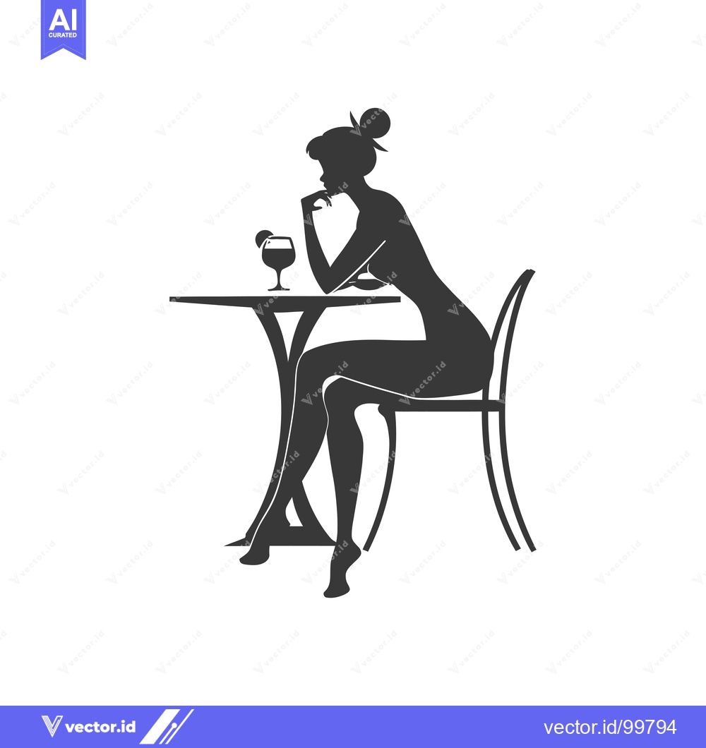 Premium Vector of Silhouette of a Woman Sitting at a Table with a Glass of Wine