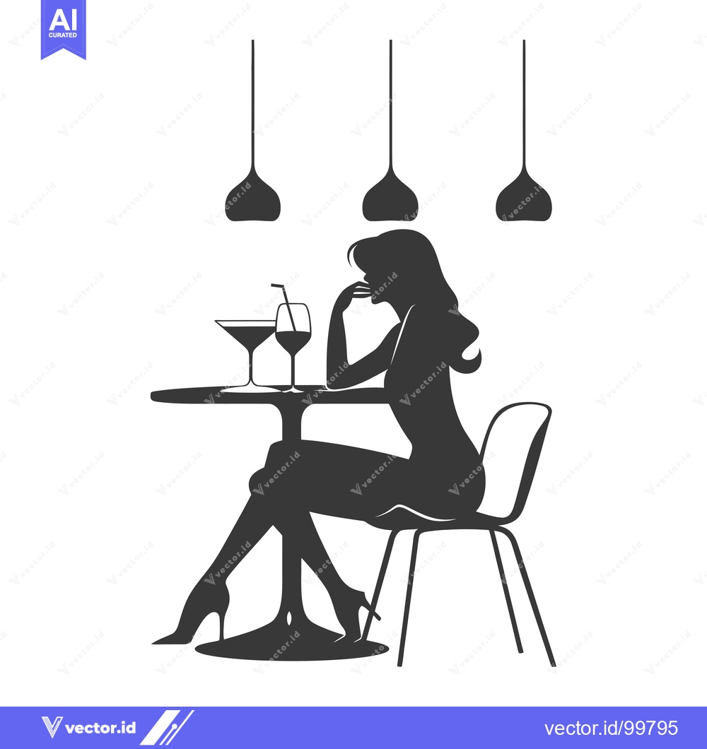 Premium Vector dari Silhouette of a woman sitting at a table with drinks