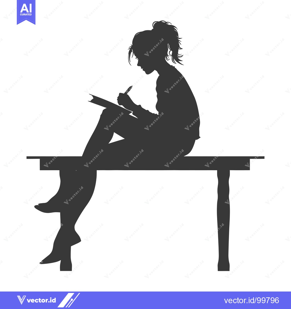Premium Vector dari Silhouette of a woman sitting at a table, writing in a notebook
