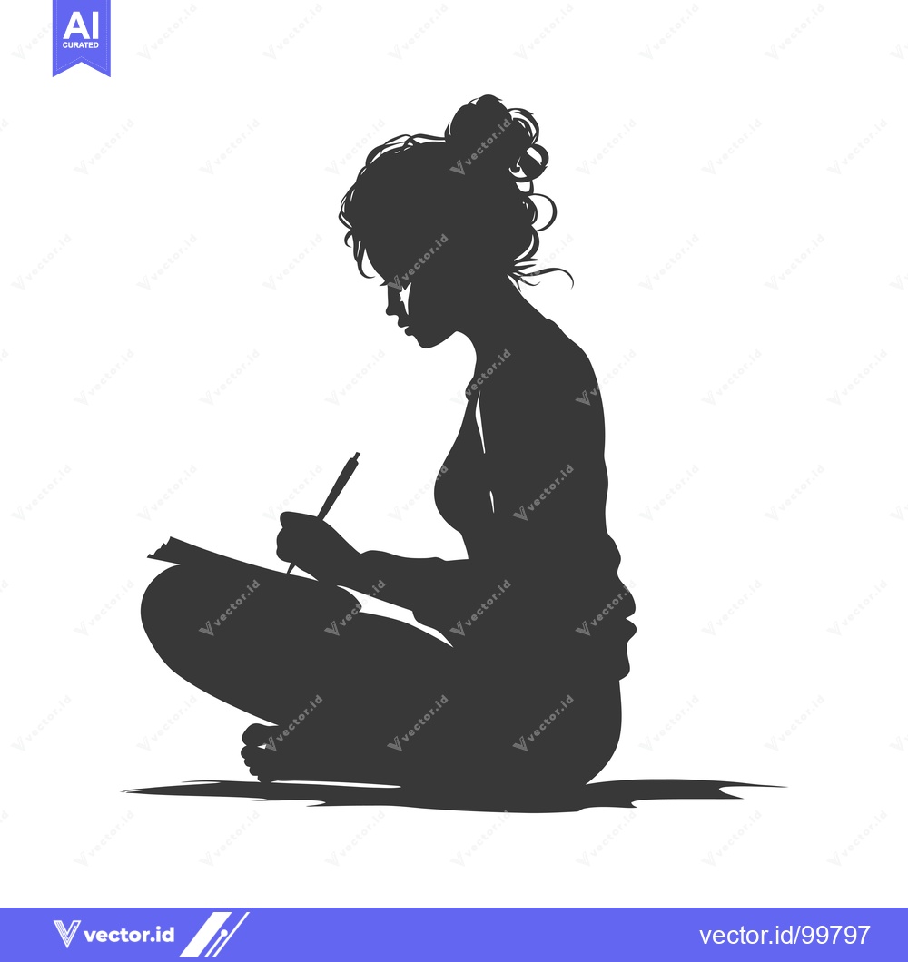Premium Vector of Silhouette of a Woman Sitting Cross-legged and Writing in a Notebook
