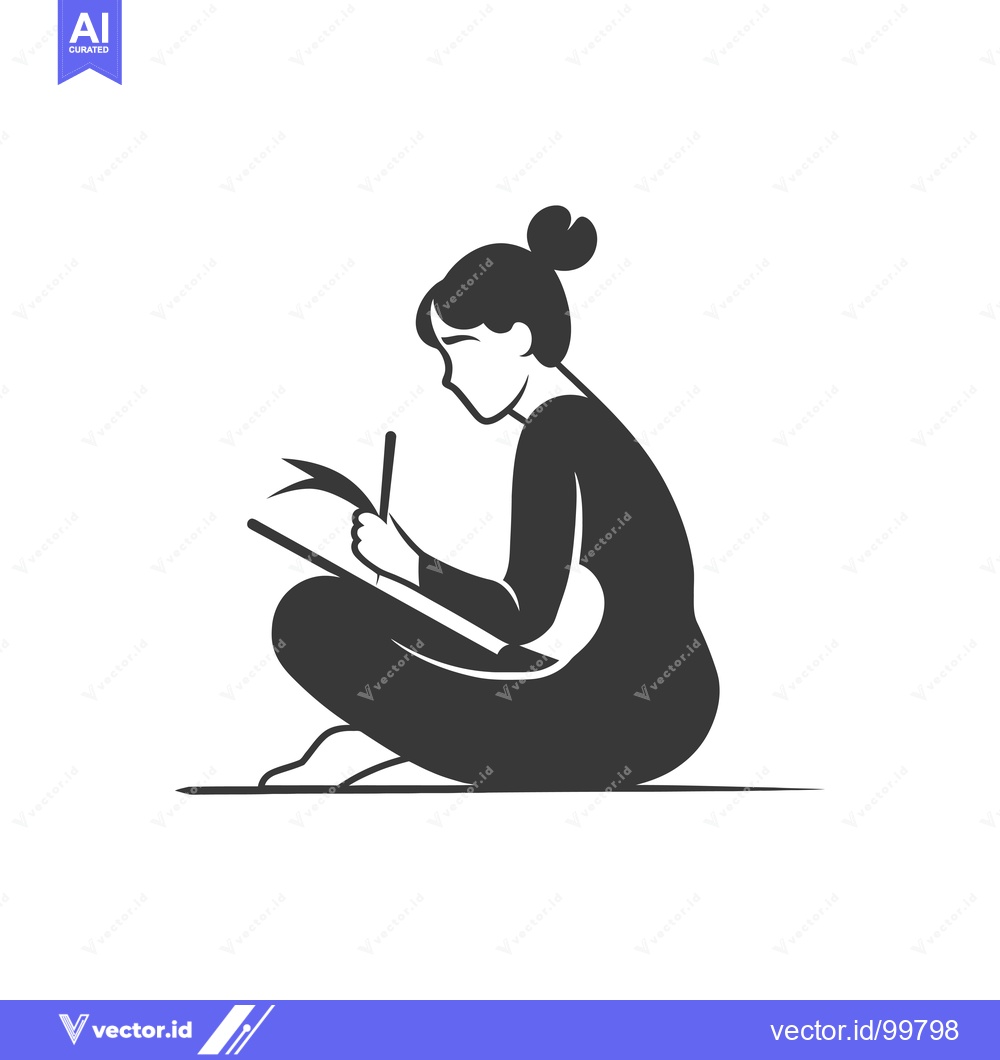 Premium Vector dari Silhouette of a woman sitting cross-legged while writing