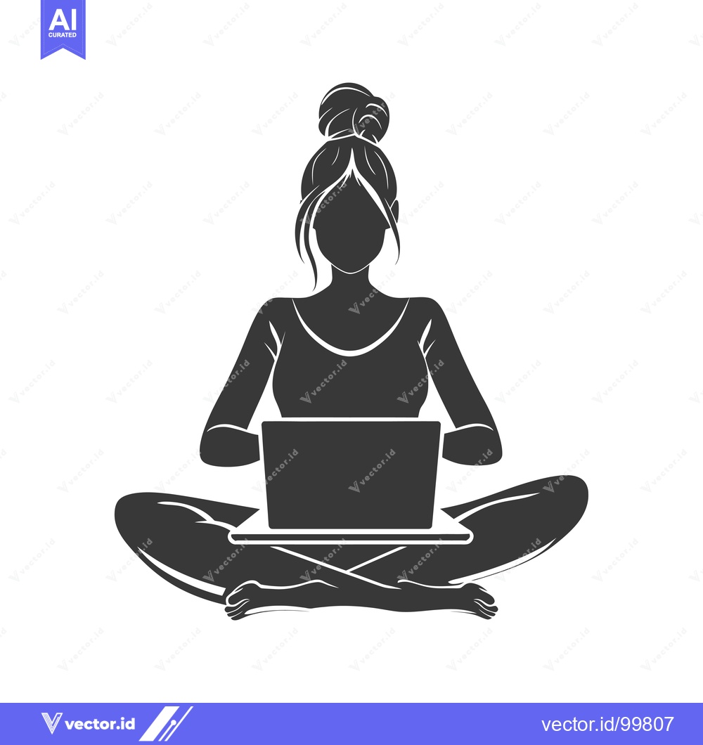 Premium Vector of Silhouette of a Woman Sitting in a Lotus Position Using a Laptop