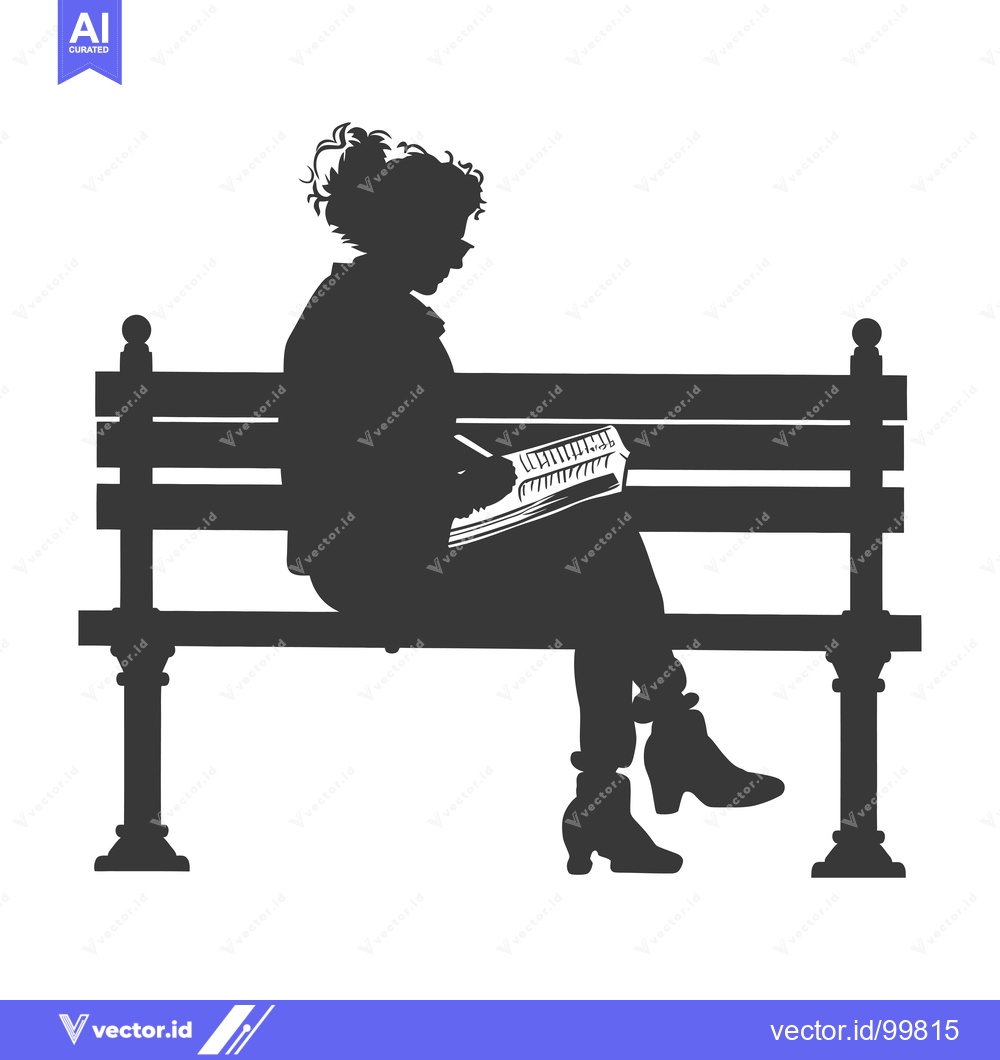 Premium Vector of Silhouette of a Woman Sitting on a Bench and Reading a Book
