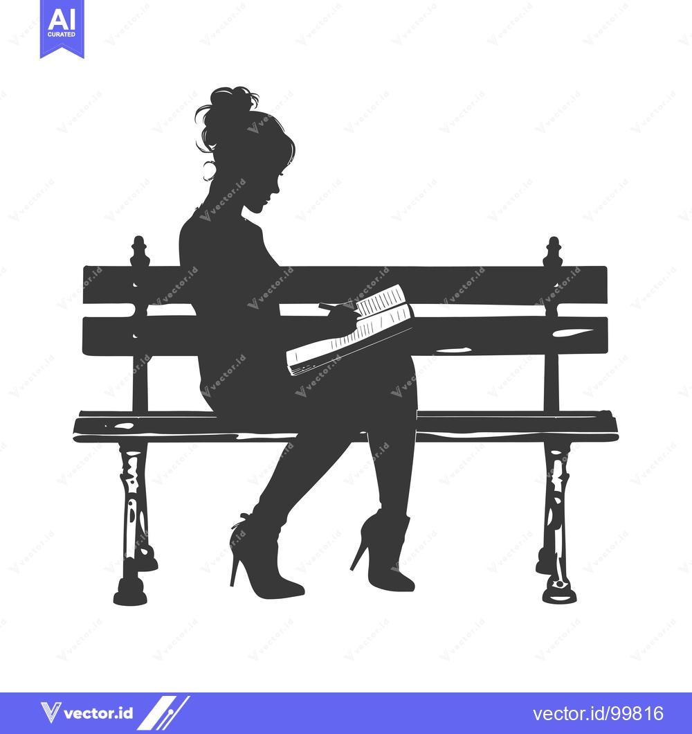 Premium Vector dari Silhouette of a Woman Sitting on a Bench and Reading a Book