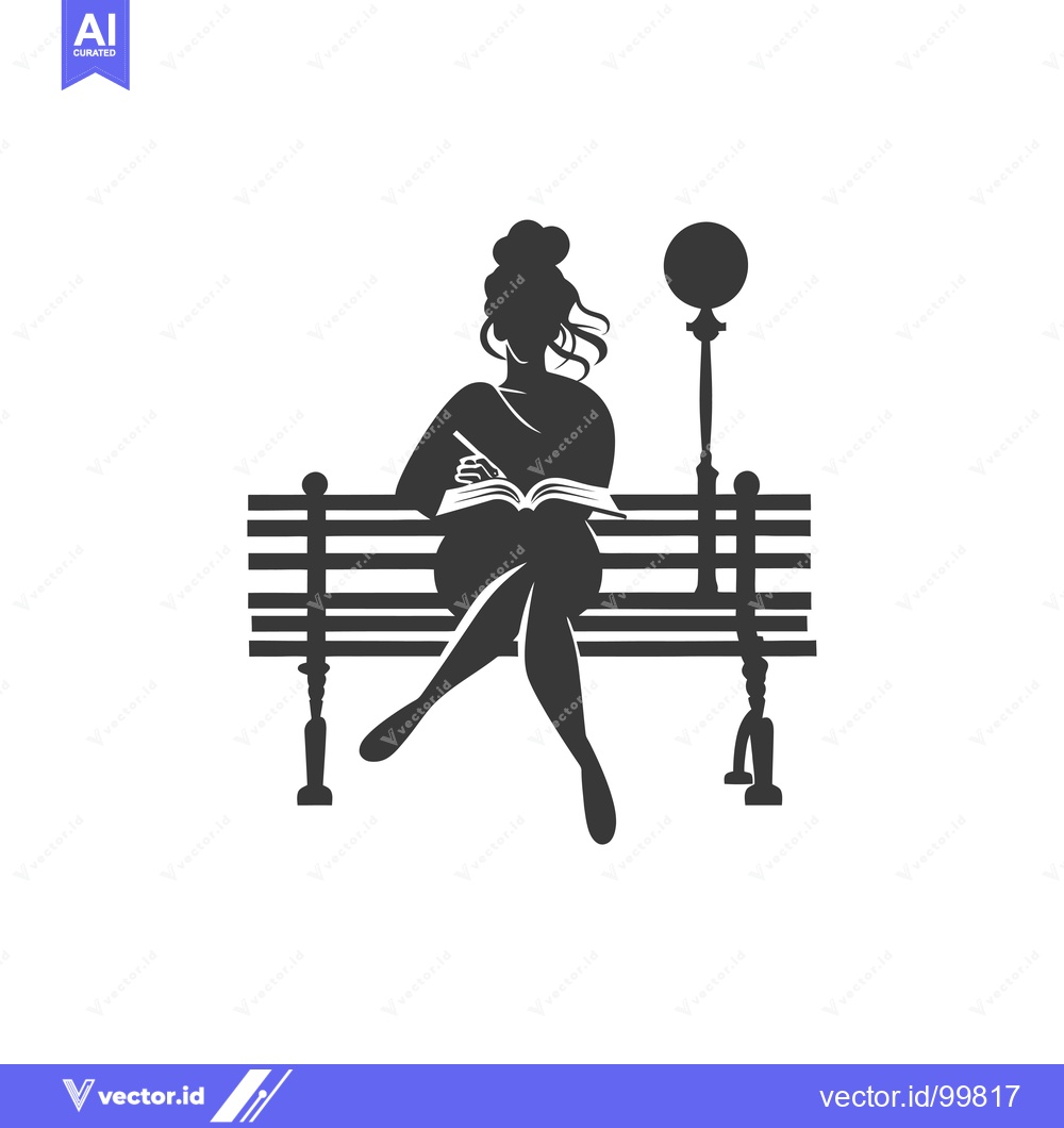 Premium Vector of Silhouette of a Woman Sitting on a Bench and Writing in a Notebook