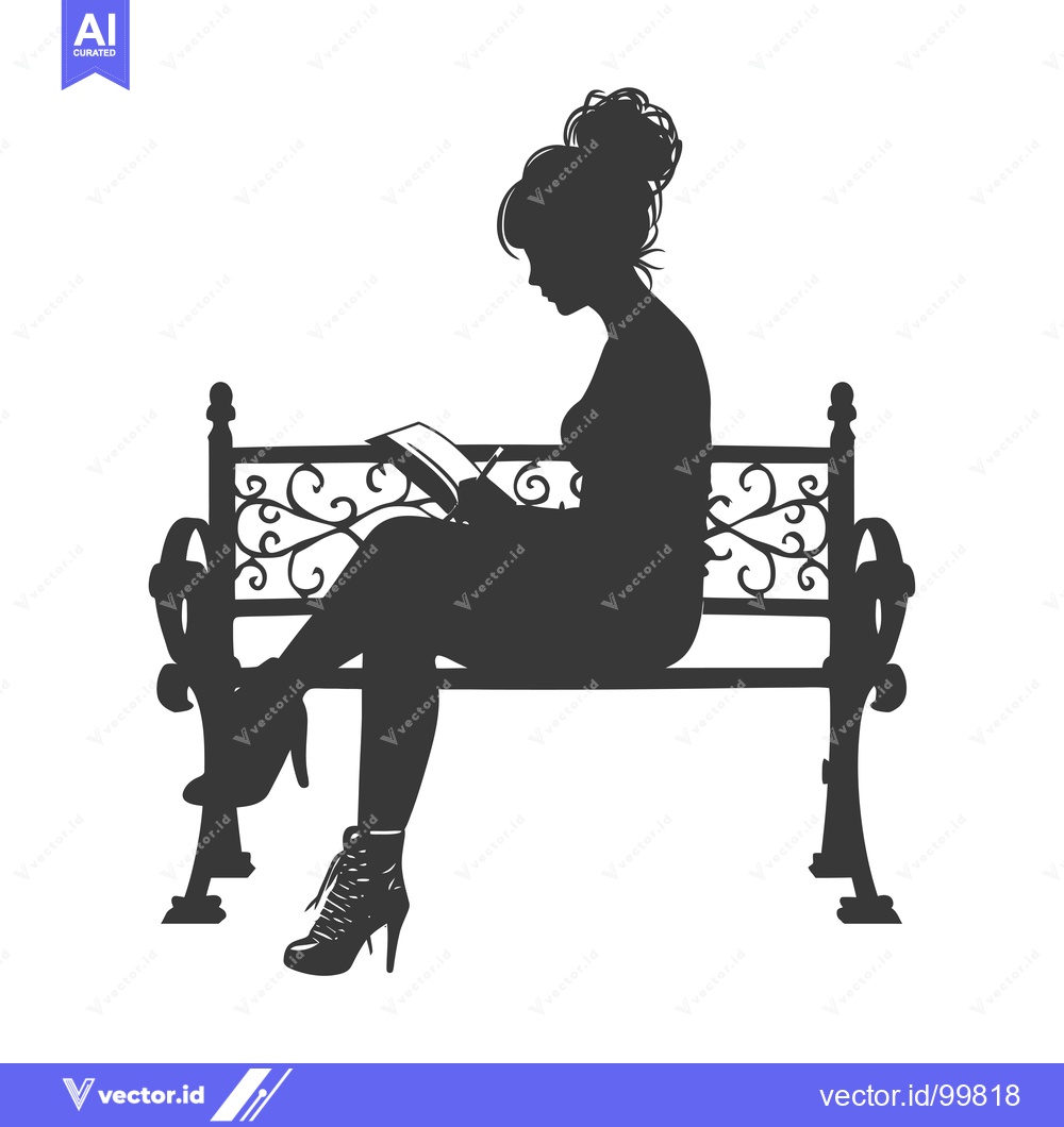 Premium Vector of Silhouette of a Woman Sitting on a Bench and Writing in a Notebook