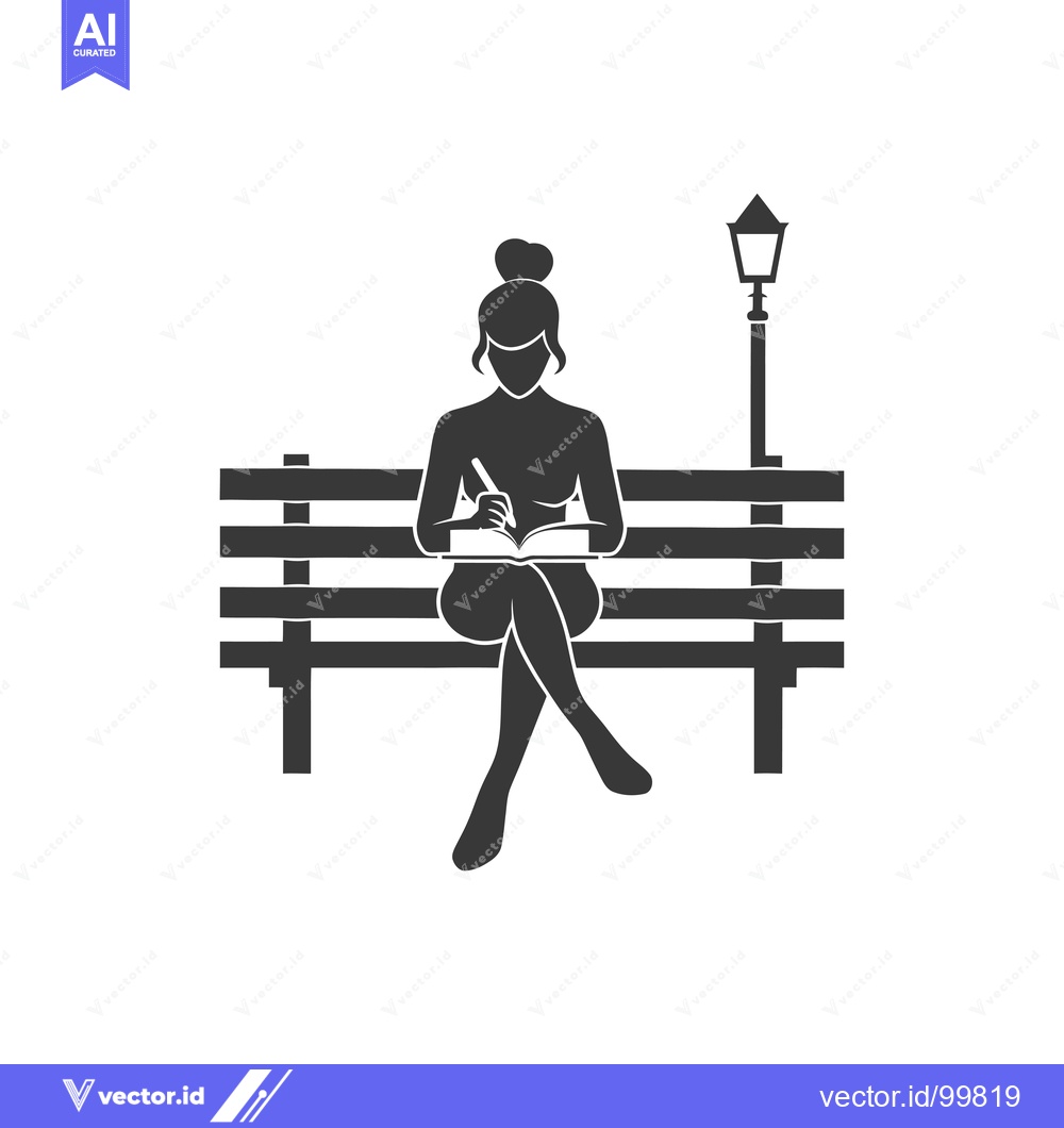 Premium Vector dari Silhouette of a woman sitting on a bench and writing in a notebook und