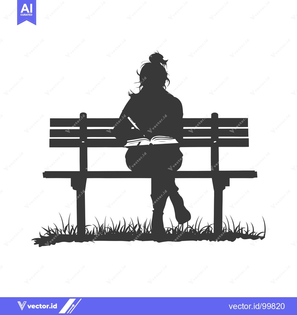 Premium Vector dari Silhouette of a Woman Sitting on a Bench Reading a Book