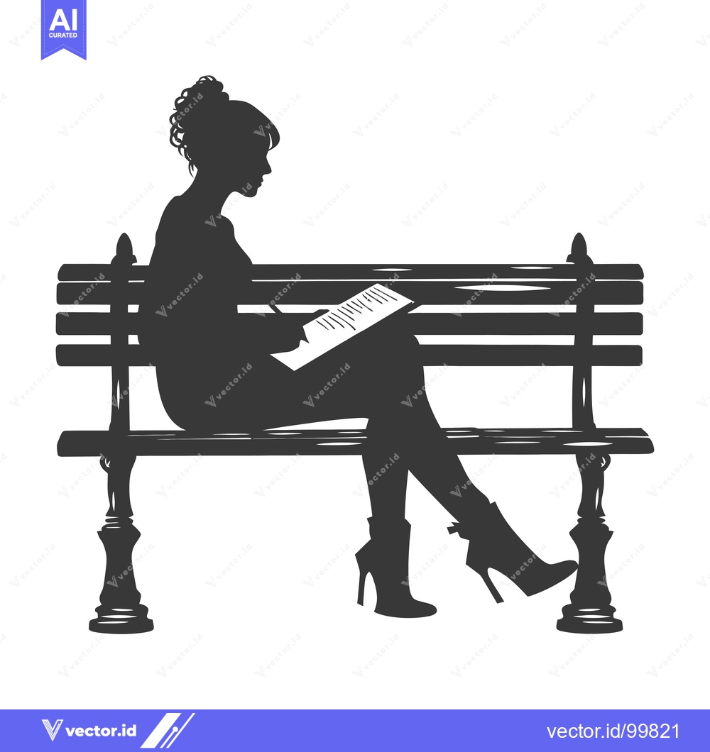 Premium Vector of Silhouette of a woman sitting on a bench reading a book