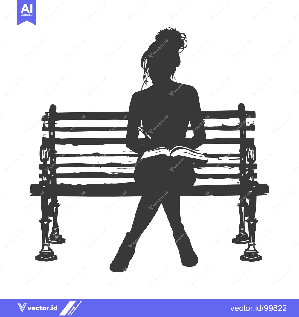 Premium Vector dari Silhouette of a Woman Sitting on a Bench Reading a Book