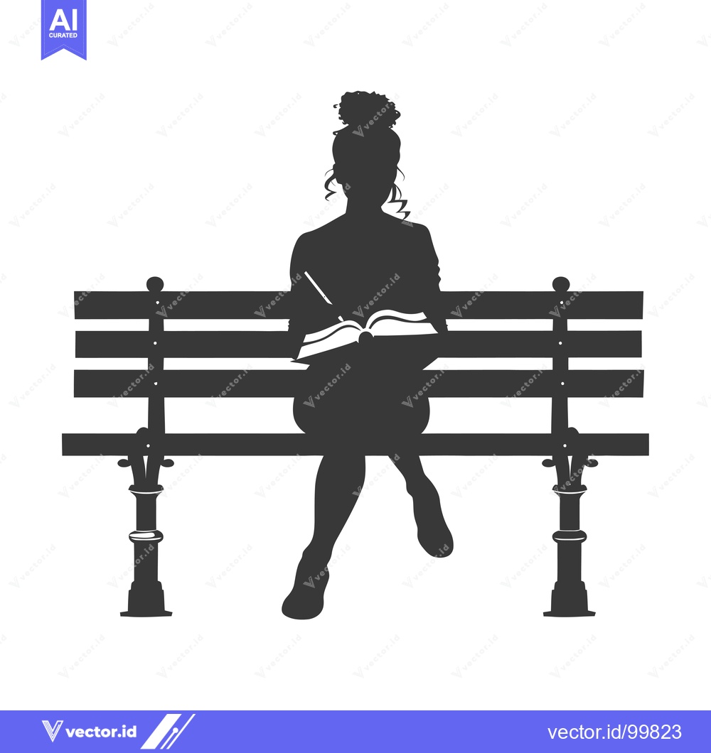 Premium Vector dari Silhouette of a Woman Sitting on a Bench Reading a Book