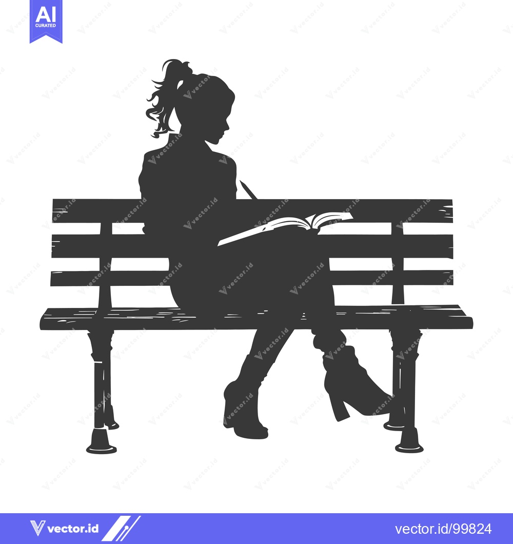 Premium Vector of Silhouette of a Woman Sitting on a Bench Reading a Book