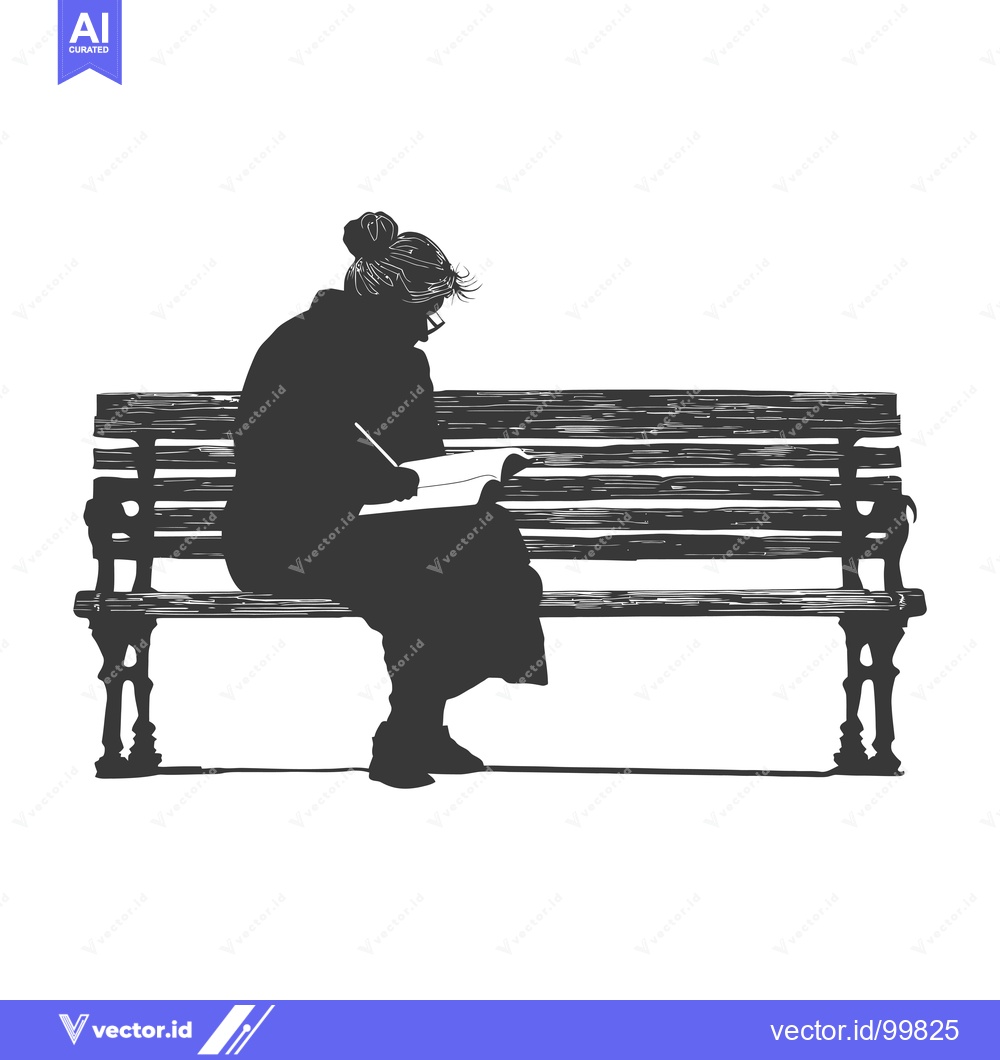 Premium Vector of Silhouette of a Woman Sitting on a Bench, Writing in a Notebook