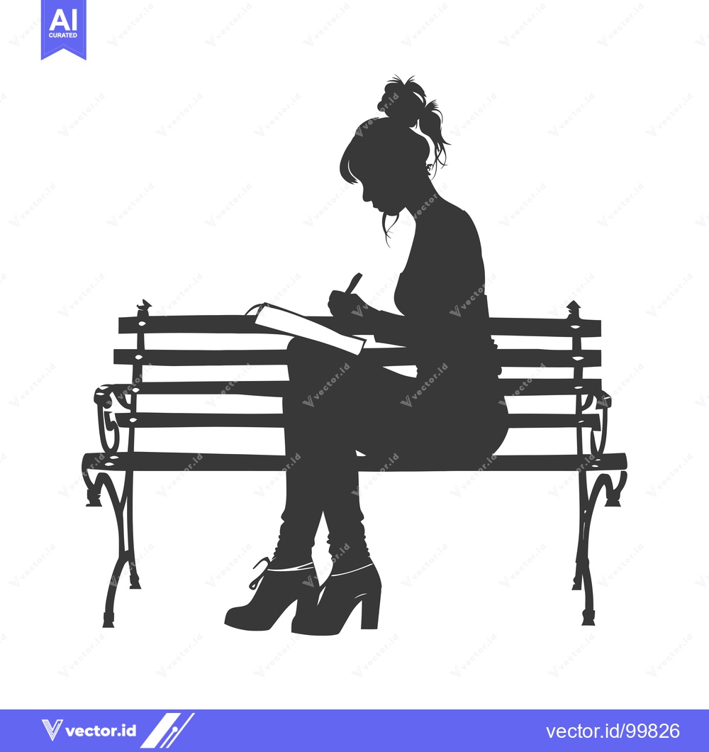 Premium Vector of Silhouette of a Woman Sitting on a Bench Writing in a Notebook