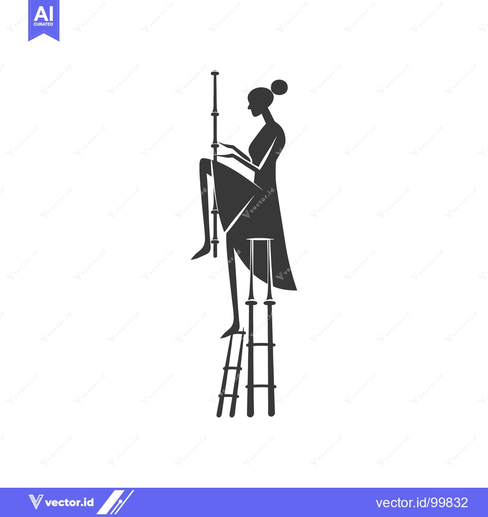 Premium Vector dari Silhouette of a Woman Sitting on a Stool Made of Sticks