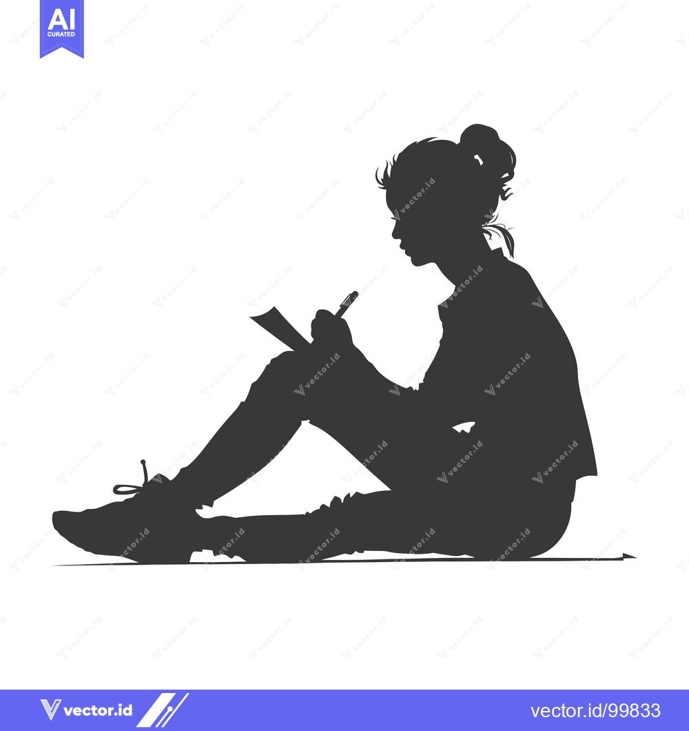 Premium Vector of Silhouette of a woman sitting on the floor, writing in a notebook