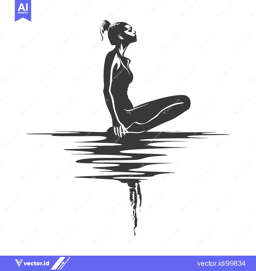 Premium Vector dari Silhouette of a Woman Sitting on Water with Reflection