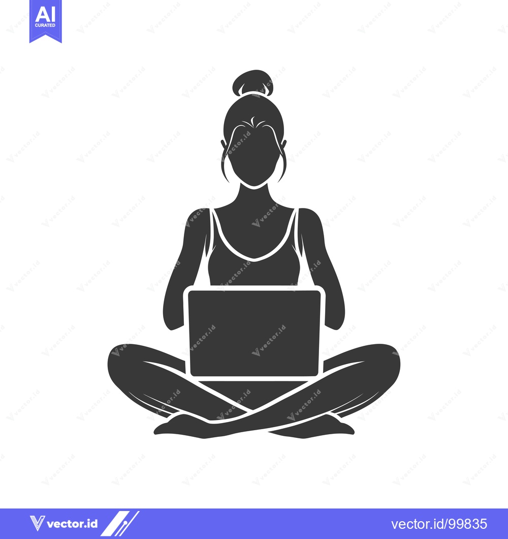 Premium Vector dari Silhouette of a Woman Sitting with a Laptop