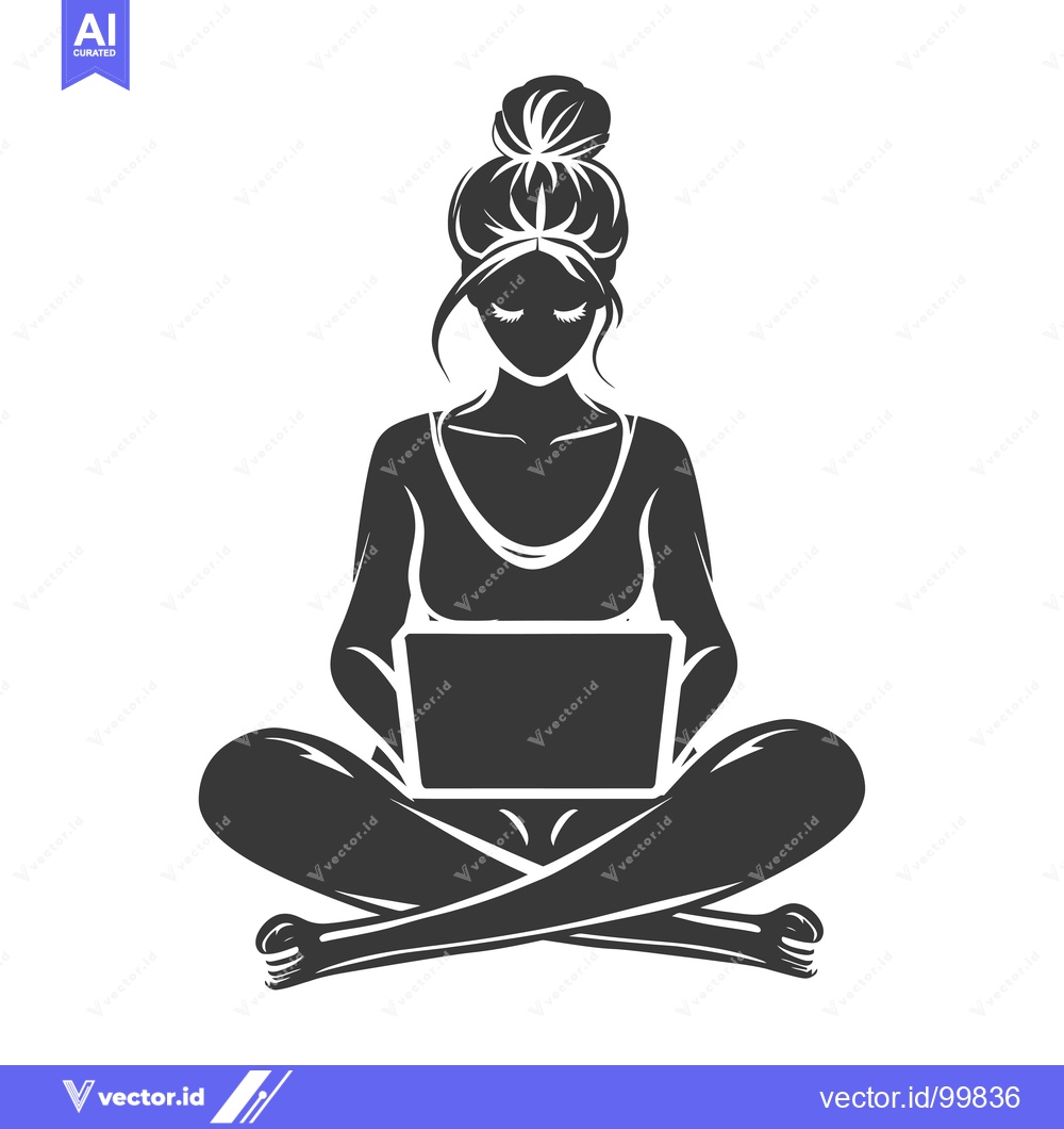 Premium Vector dari Silhouette of a Woman Sitting with a Laptop