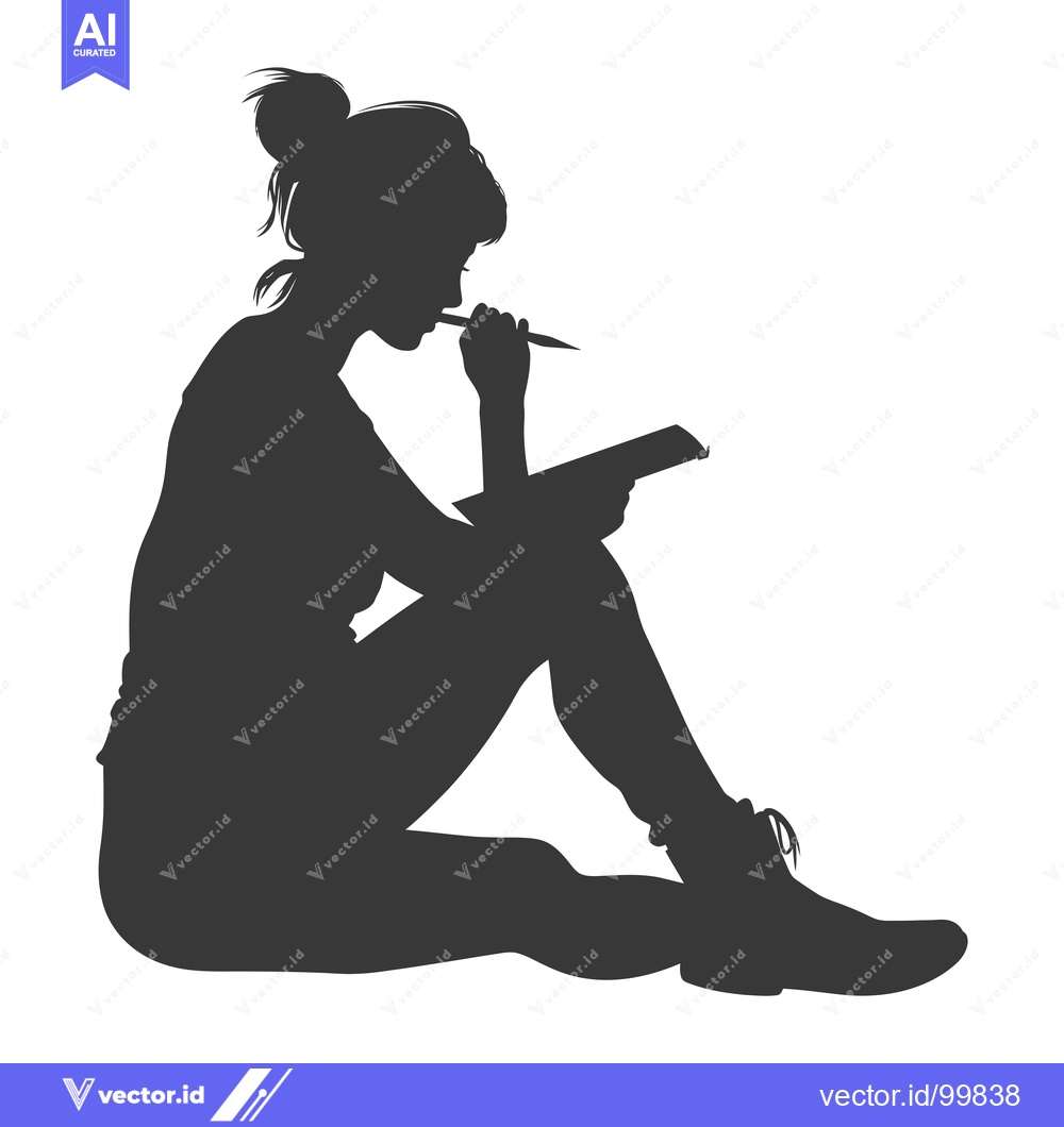 Premium Vector of Silhouette of a Woman Sitting with a Notepad and Pen