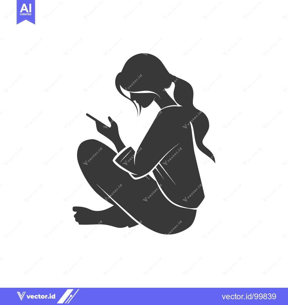 Premium Vector dari Silhouette of a Woman Sitting with a Phone