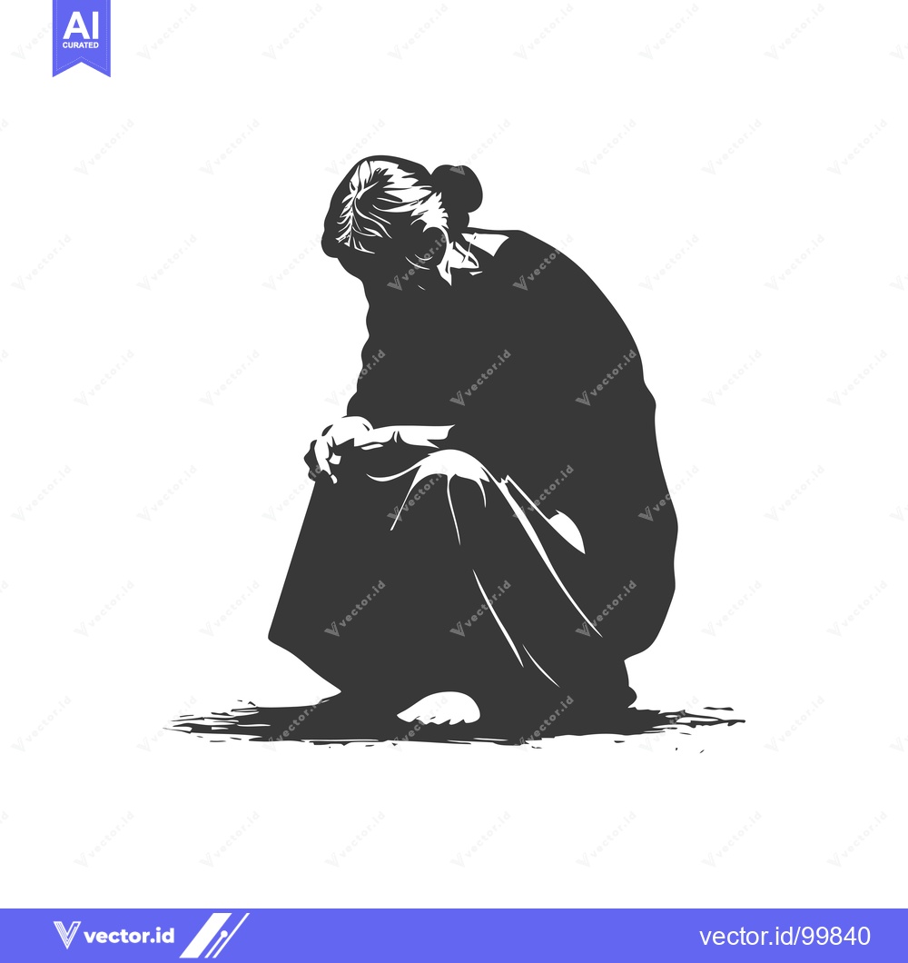 Premium Vector dari Silhouette of a Woman Sitting with Head Bowed