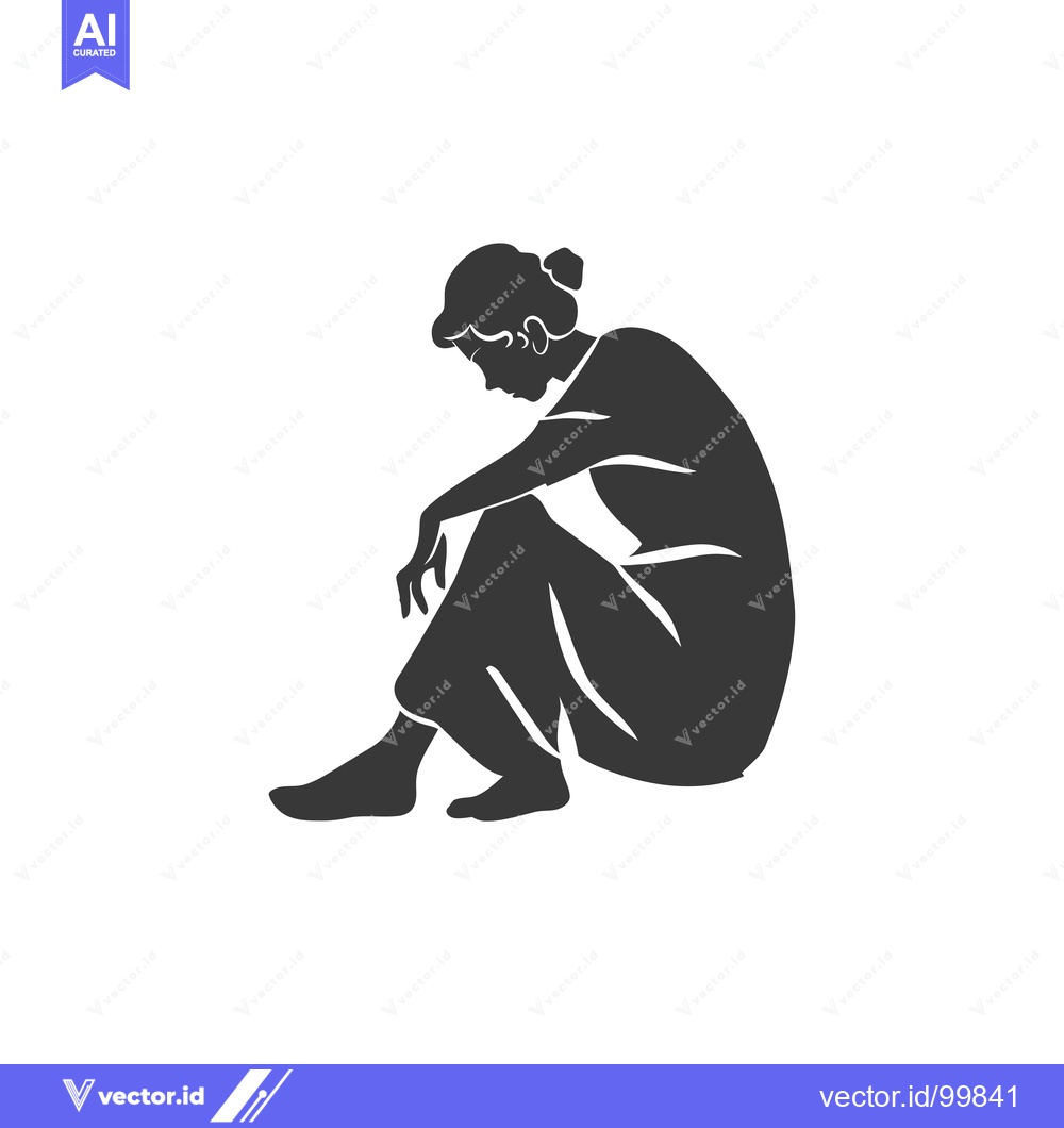 Premium Vector dari Silhouette of a woman sitting with head down