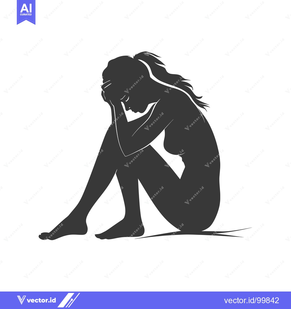 Premium Vector of Silhouette of a Woman Sitting with Head in Hands