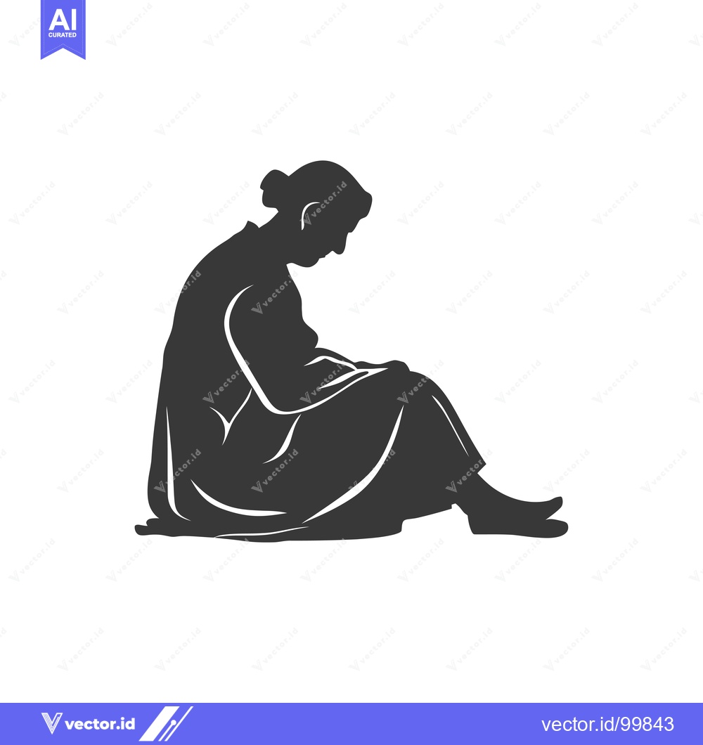 Premium Vector dari Silhouette of a Woman Sitting with Her Head Down