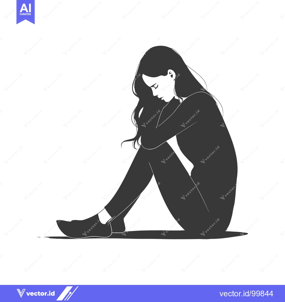 Premium Vector dari Silhouette of a Woman Sitting with Her Head Down