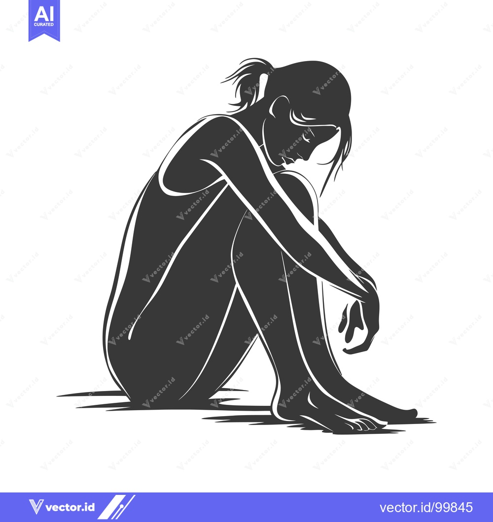Premium Vector dari Silhouette of a Woman Sitting with Her Head Down
