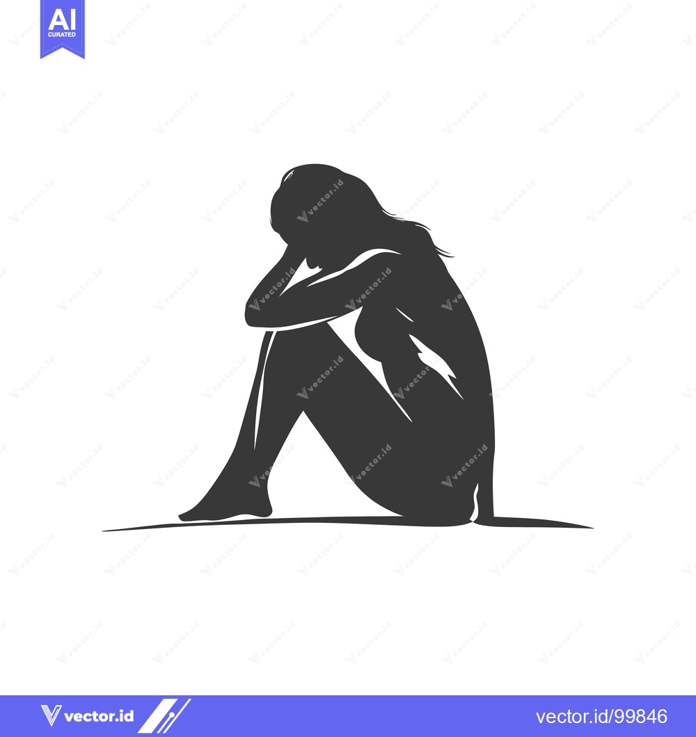 Premium Vector of Silhouette of a Woman Sitting with Her Head in Her Hands