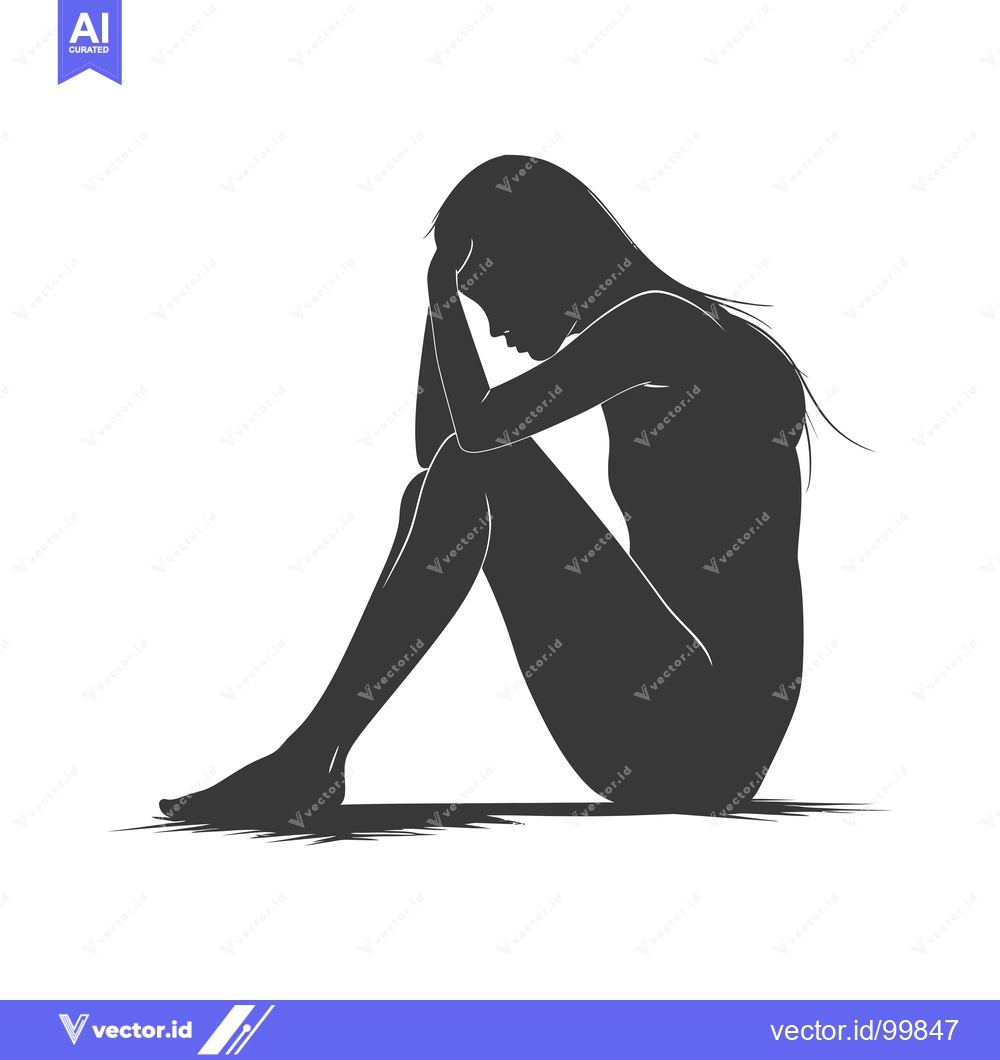 Premium Vector dari Silhouette of a Woman Sitting with Her Head in Her Hands
