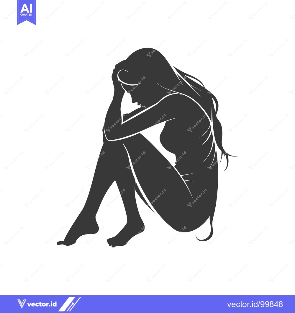 Premium Vector dari Silhouette of a Woman Sitting with Her Head in Her Hands