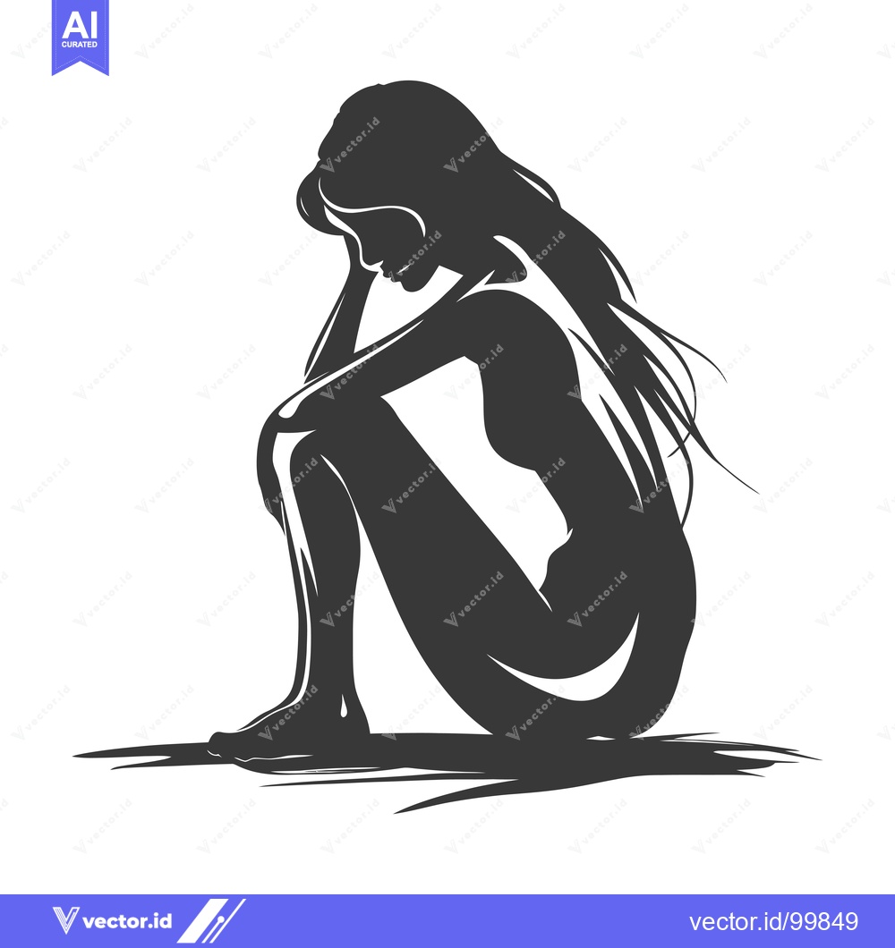 Premium Vector dari Silhouette of a Woman Sitting with Her Head in Her Hands
