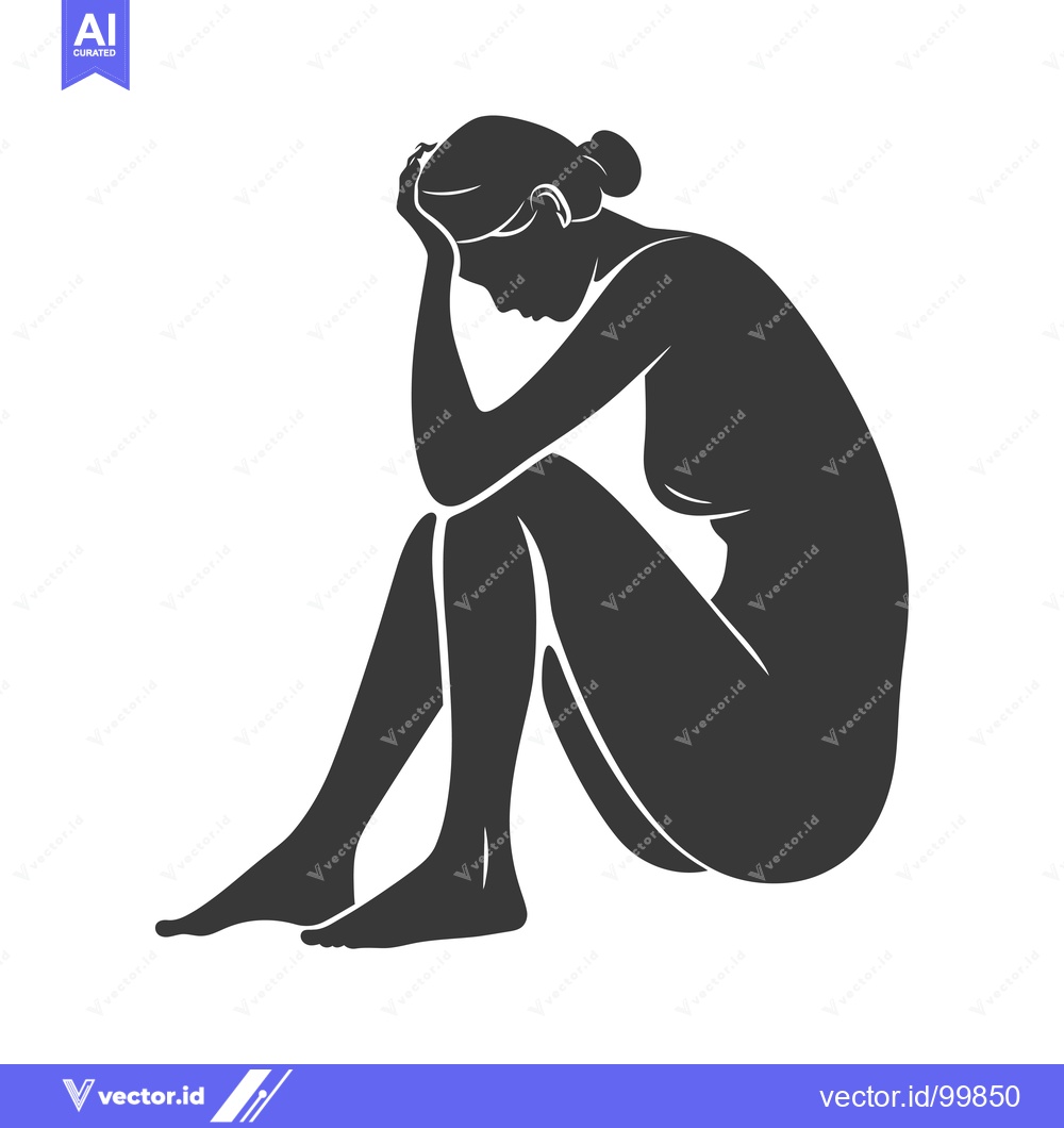 Premium Vector dari Silhouette of a Woman Sitting with Her Head in Her Hands