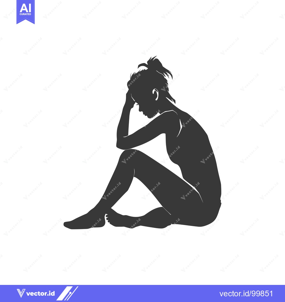 Premium Vector dari Silhouette of a Woman Sitting with Her Head in Her Hands