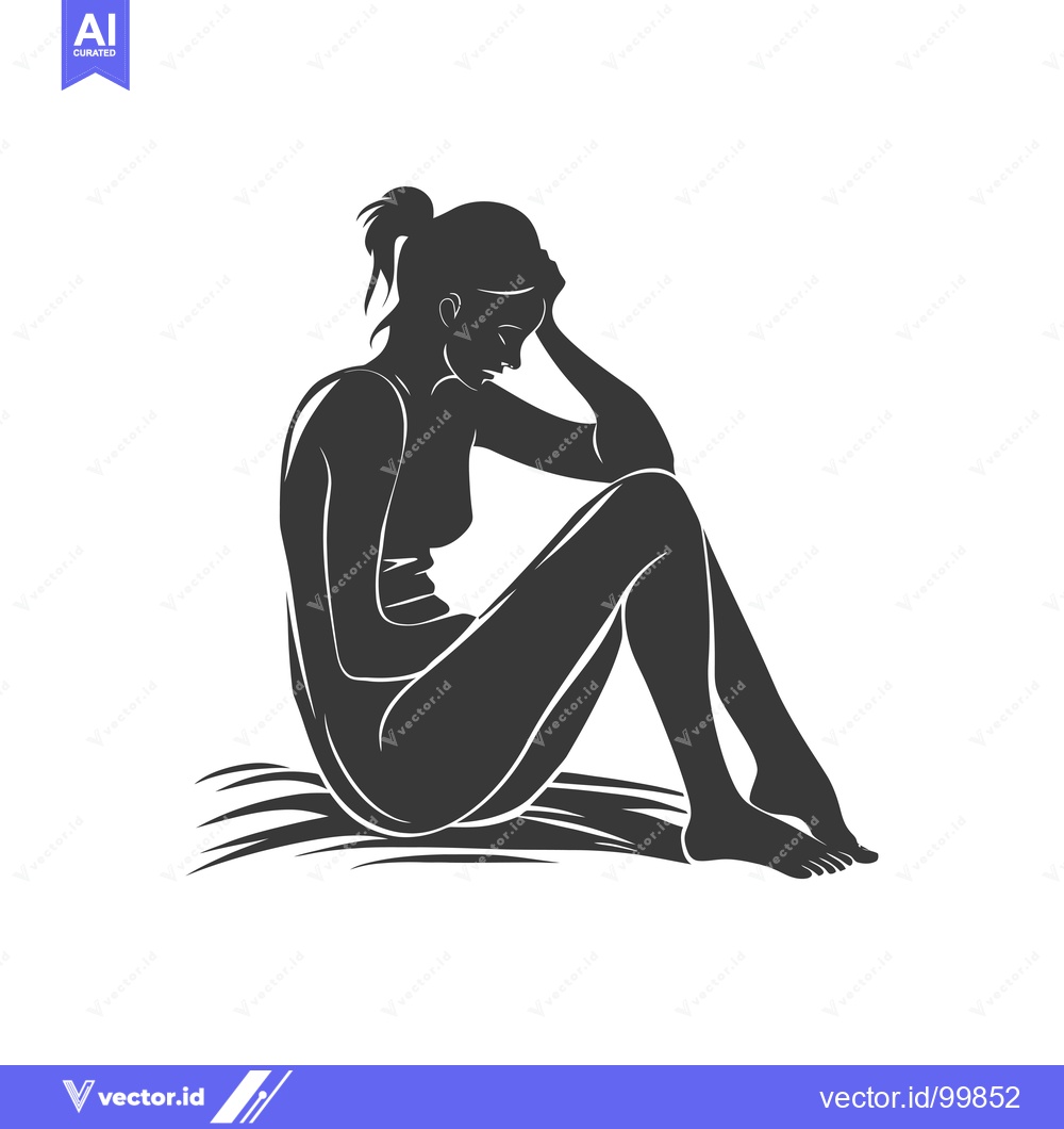 Premium Vector dari Silhouette of a Woman Sitting with Her Head in Her Hands