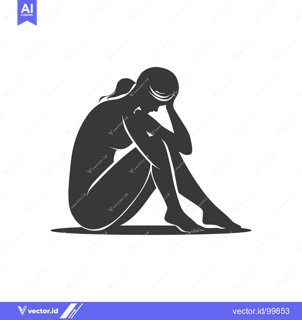 Premium Vector of Silhouette of a woman sitting with her head in her hands