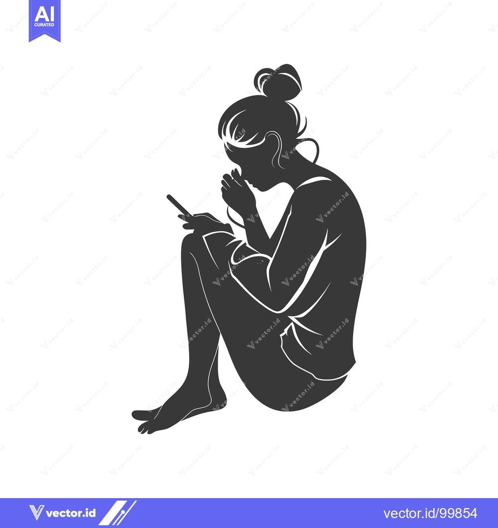 Premium Vector dari Silhouette of a woman sitting with her phone