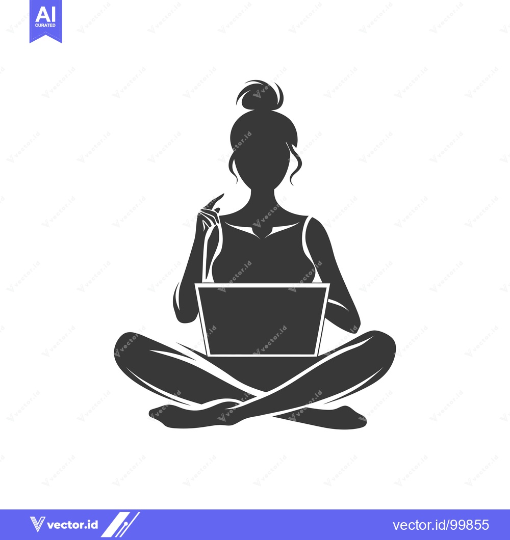 Premium Vector dari Silhouette of a Woman Sitting with Legs Crossed Using a Laptop