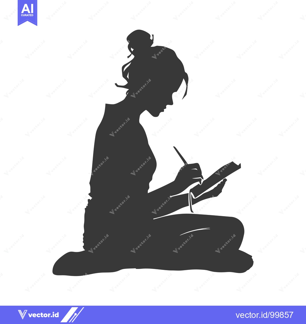 Premium Vector of Silhouette of a woman sitting, writing in a book