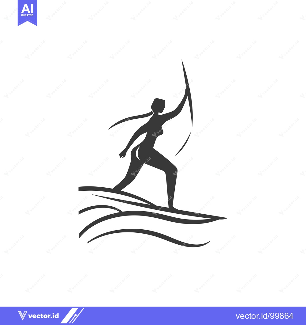 Premium Vector dari Silhouette of a Woman Surfing a Wave