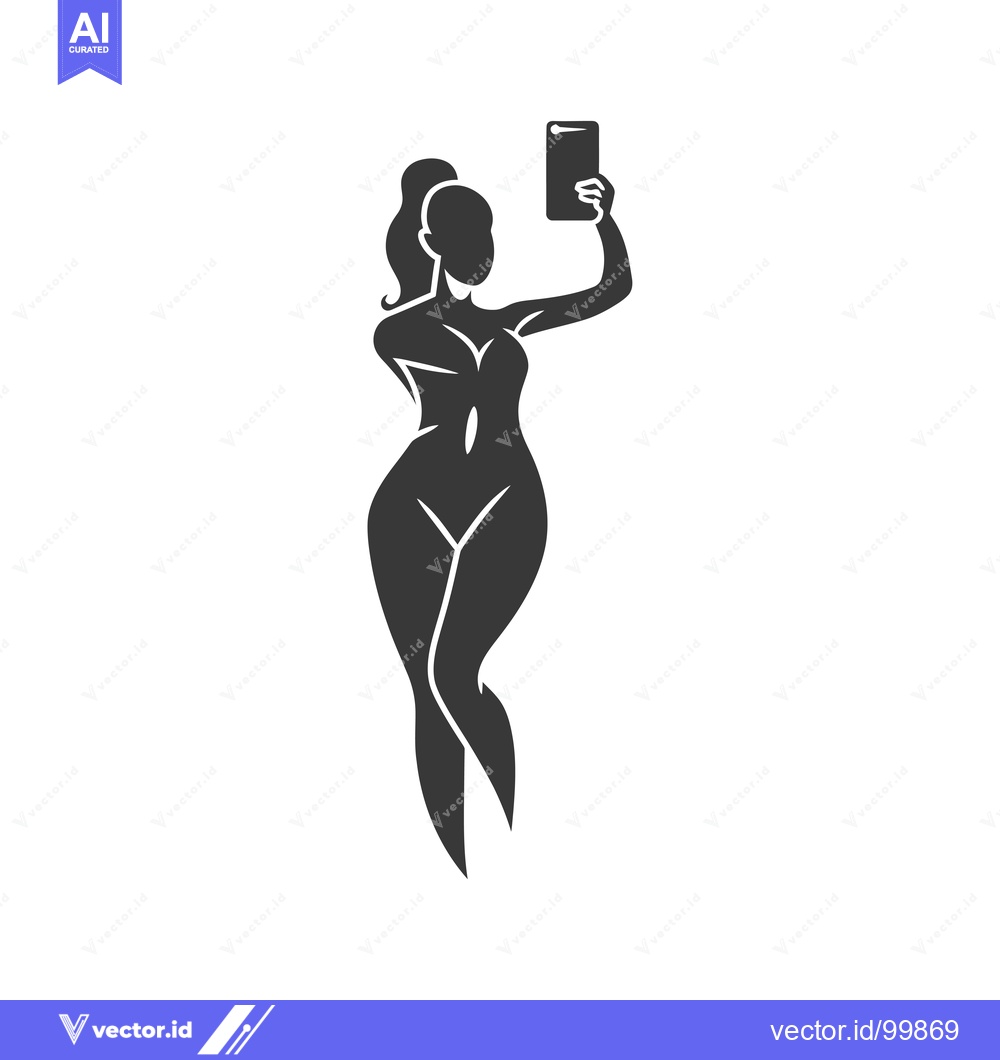 Premium Vector dari Silhouette of a woman taking a selfie with a phone