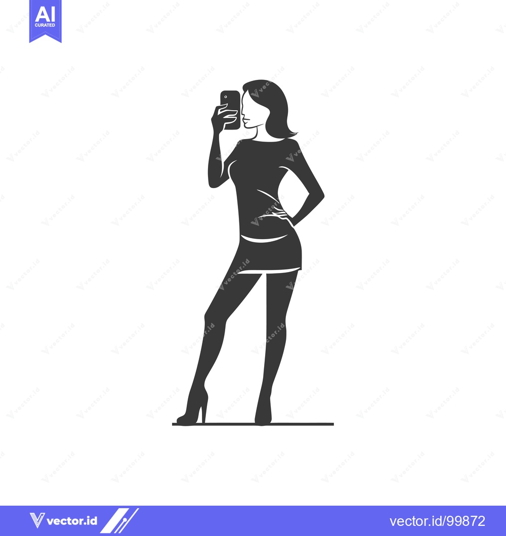 Premium Vector of Silhouette of a Woman Taking a Selfie with a Smartphone
