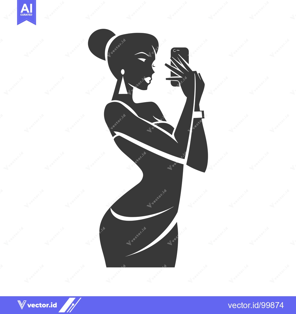 Premium Vector dari Silhouette of a Woman Taking a Selfie with a Smartphone