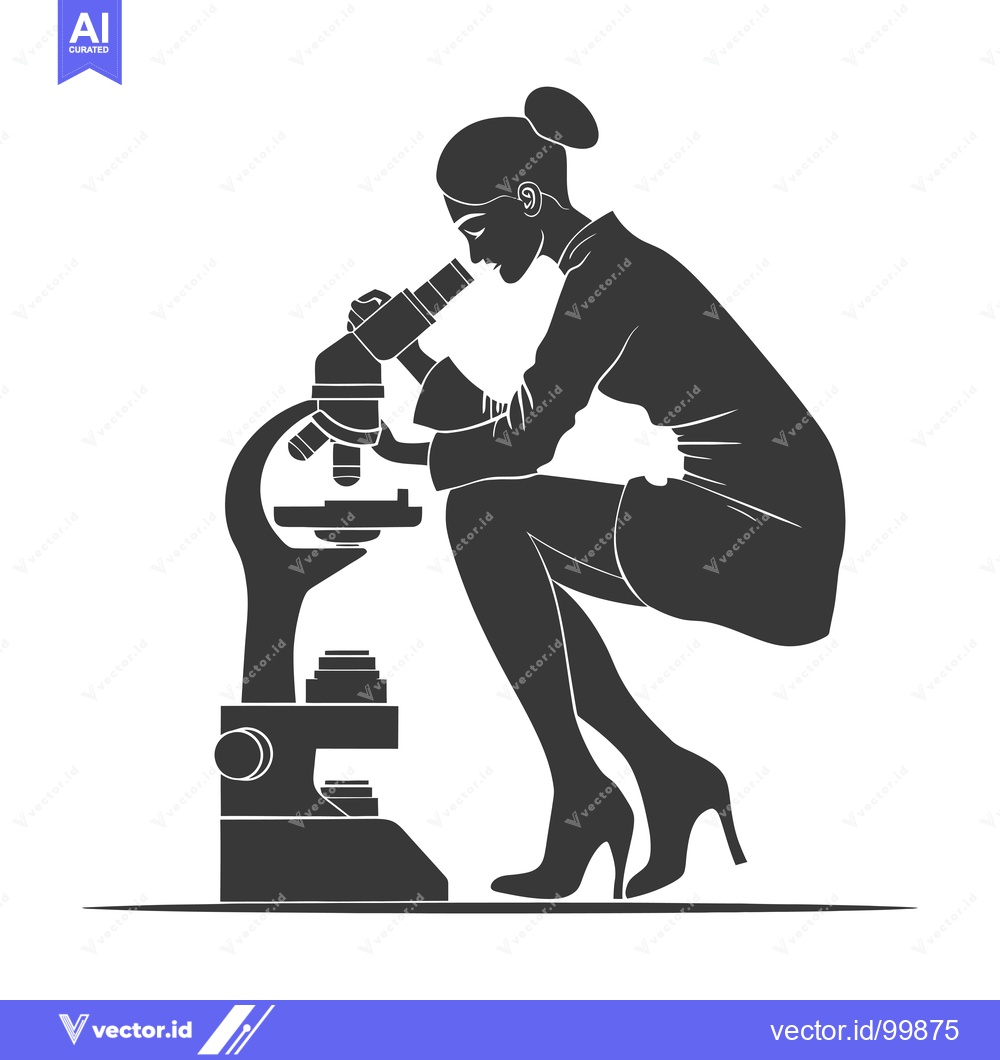Premium Vector dari Silhouette of a Woman Using a Microscope