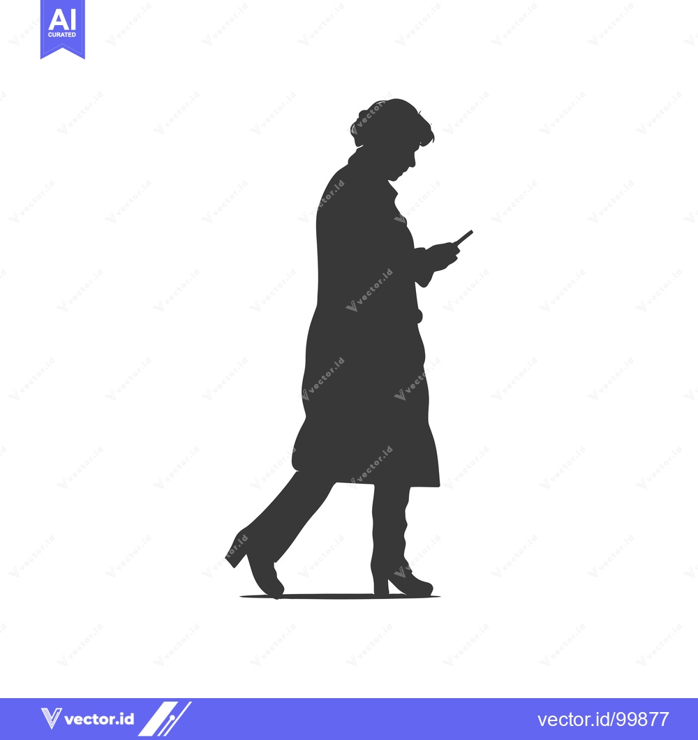 Premium Vector of Silhouette of a Woman Walking and Looking at a Smartphone