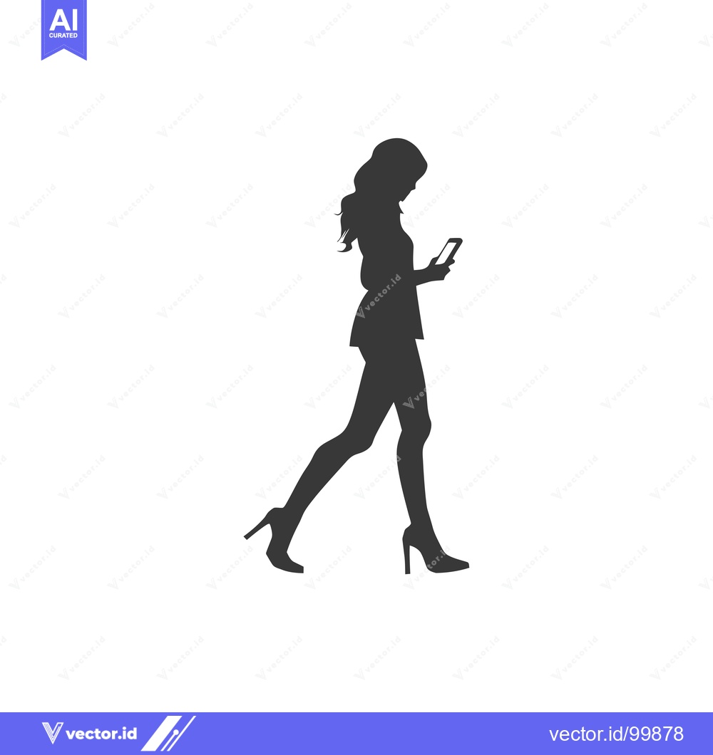 Premium Vector dari Silhouette of a Woman Walking and Looking at Her Phone