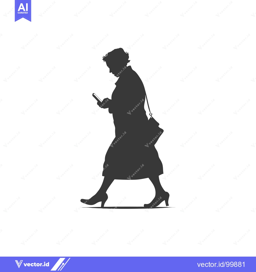 Premium Vector of Silhouette of a Woman Walking and Using a Smartphone